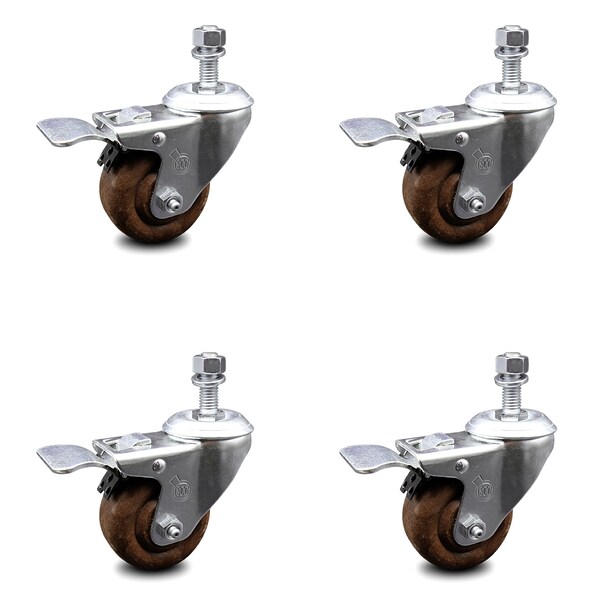 Service Caster 3 Inch High Temp Glass Filled Nylon 12mm Stem Caster Set with Total Lock Brake SCC-TSTTL20S314-GFNSHT-M1215-4 - main